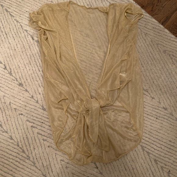 Sheer gold tie front top - Picture 3 of 5